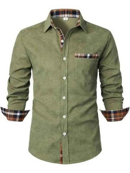 Męska koszula z guzikami z przodu i długim rękawem-Shirts for men-Olave