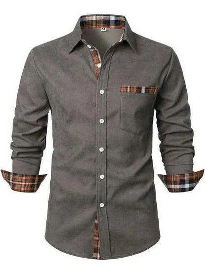 Męska koszula z guzikami z przodu i długim rękawem-Shirts for men-Olave