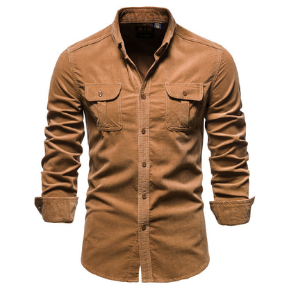 Męska koszula z kieszeniami na piersi i zapięciem na guziki-Shirts for Men-Olave
