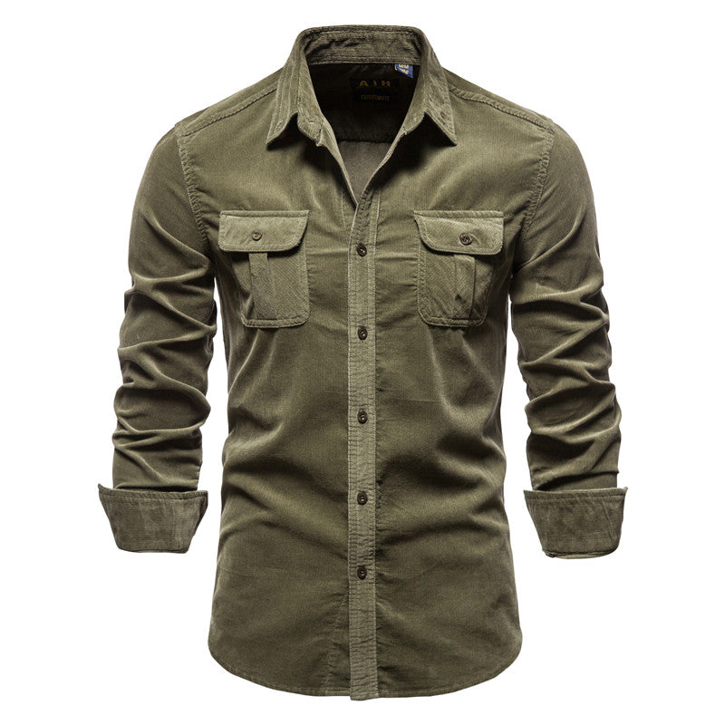 Męska koszula z kieszeniami na piersi i zapięciem na guziki-Shirts for Men-Olave