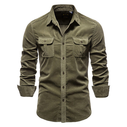 Męska koszula z kieszeniami na piersi i zapięciem na guziki-Shirts for Men-Olave