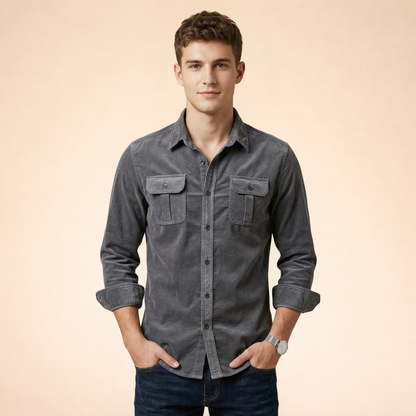 Męska koszula z kieszeniami na piersi i zapięciem na guziki-Shirts for Men-Olave