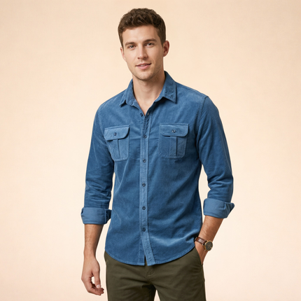 Męska koszula z kieszeniami na piersi i zapięciem na guziki-Shirts for Men-Olave