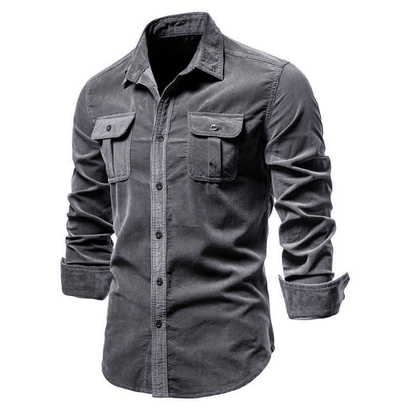 Męska koszula z kieszeniami na piersi i zapięciem na guziki-Shirts for Men-Olave