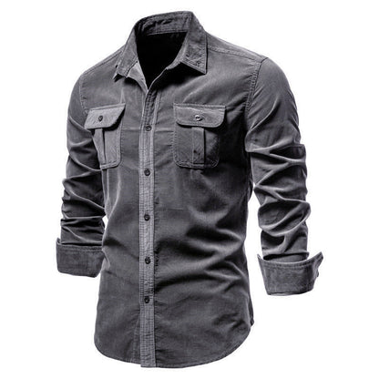 Męska koszula z kieszeniami na piersi i zapięciem na guziki-Shirts for Men-Olave