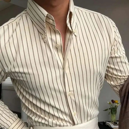 Męska koszula z kołnierzem button-down, długimi rękawami i wzorem w paski-Shirts for Men-Olave
