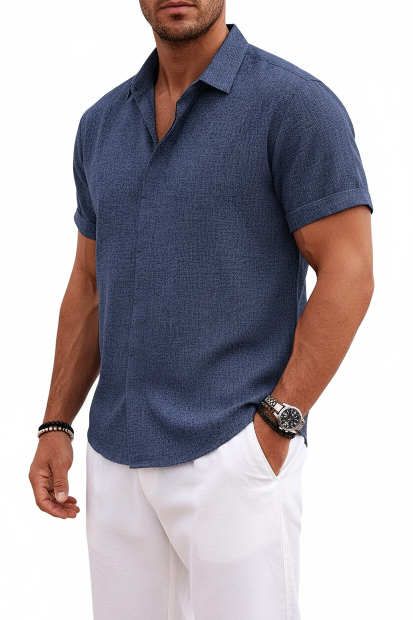 Męska koszula z krótkim rękawem i guzikami z przodu-Shirts for Men-Olave