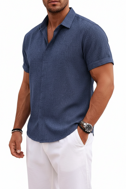 Męska koszula z krótkim rękawem i guzikami z przodu-Shirts for Men-Olave