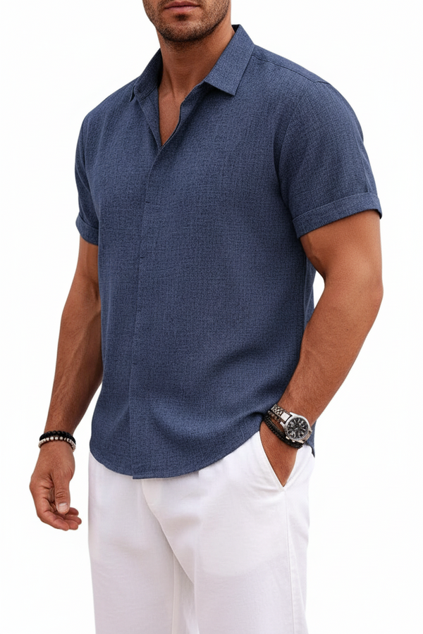 Męska koszula z krótkim rękawem i guzikami z przodu-Shirts for men-Olave