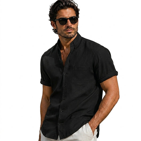 Męska koszula z krótkim rękawem i stójką-Shirts for men-Olave