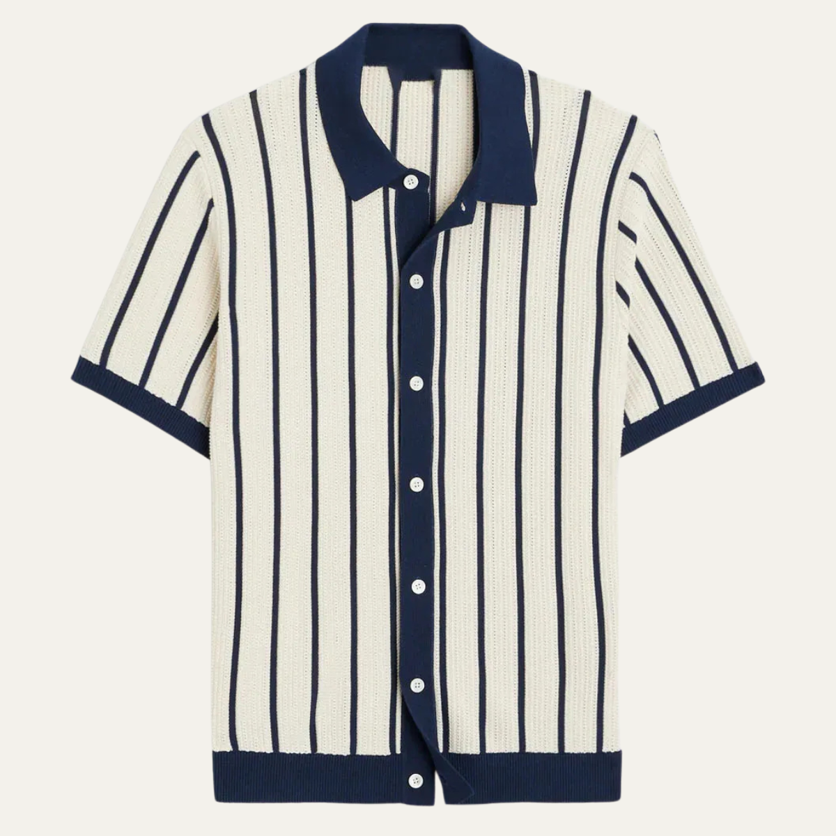 Męska koszula z krótkim rękawem, kołnierzem i pionowym wzorem w paski-Shirts for Men-Olave