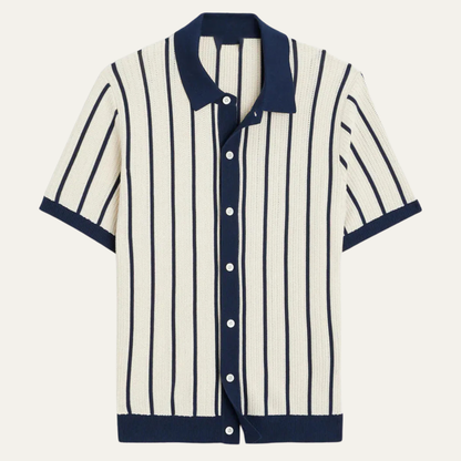 Męska koszula z krótkim rękawem, kołnierzem i pionowym wzorem w paski-Shirts for Men-Olave