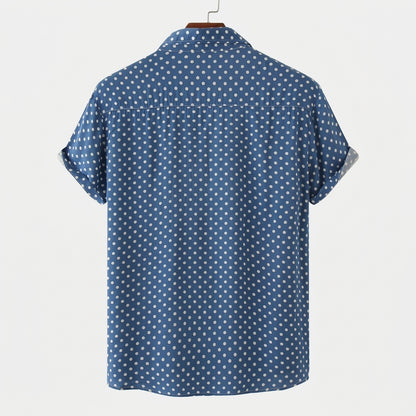 Męska koszula z krótkim rękawem we wzór w kropki i z podwiniętymi mankietami-Shirts for men-Olave