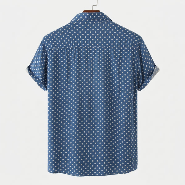Męska koszula z krótkim rękawem we wzór w kropki i z podwiniętymi mankietami-Shirts for men-Olave