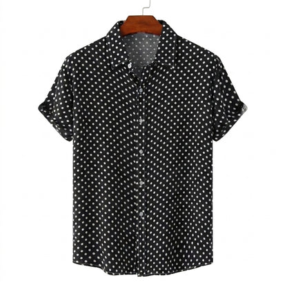Męska koszula z krótkim rękawem we wzór w kropki i z podwiniętymi mankietami-Shirts for men-Olave