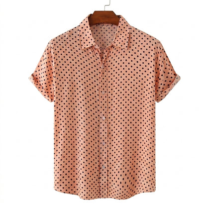 Męska koszula z krótkim rękawem we wzór w kropki i z podwiniętymi mankietami-Shirts for men-Olave