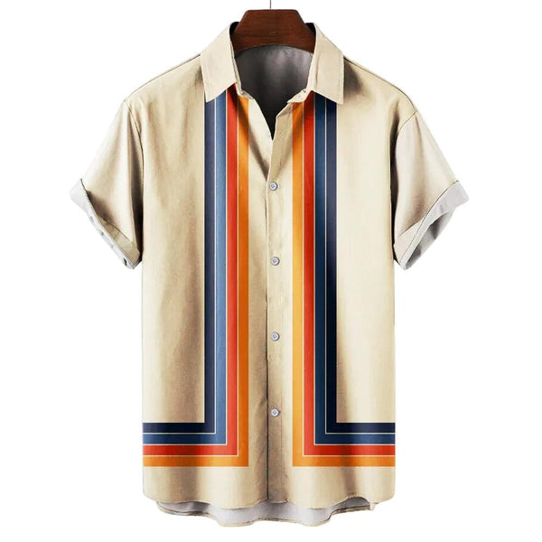 Męska koszula z krótkim rękawem z geometrycznym panelem w paski-Shirts for men-Olave