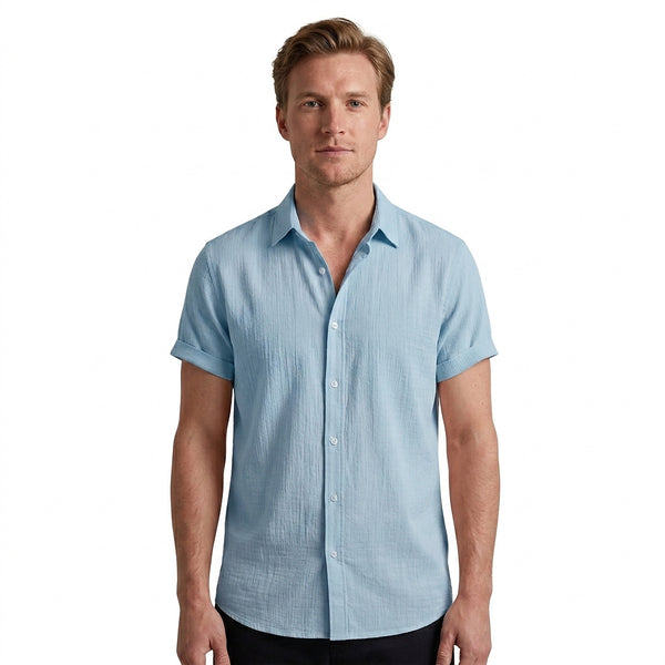 Męska koszula z krótkim rękawem zapinana na guziki-Shirts for men-Olave