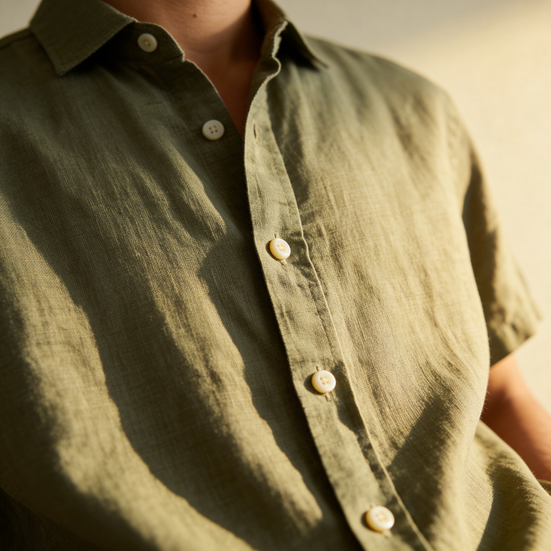 Męska koszula z krótkim rękawem zapinana na guziki-Shirts for men-Olave