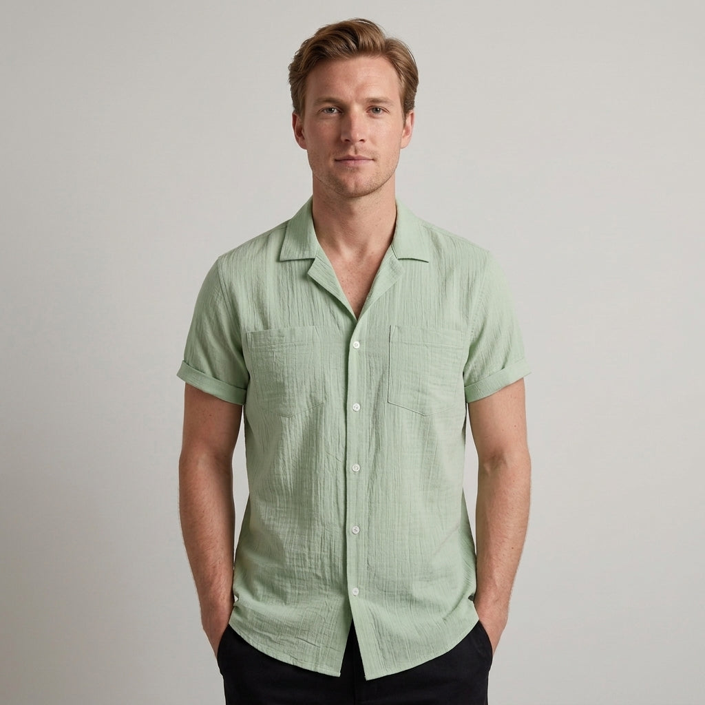 Męska koszula z krótkim rękawem zapinana na guziki-Shirts for men-Olave
