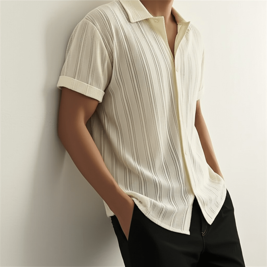 Męska koszula z krótkim rękawem zapinana na guziki-Shirts for men-Olave