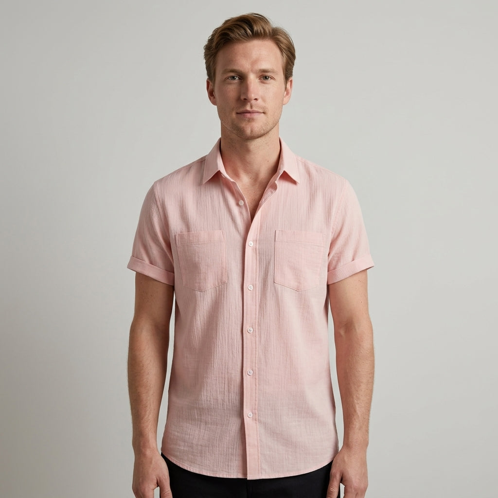 Męska koszula z krótkim rękawem zapinana na guziki-Shirts for men-Olave