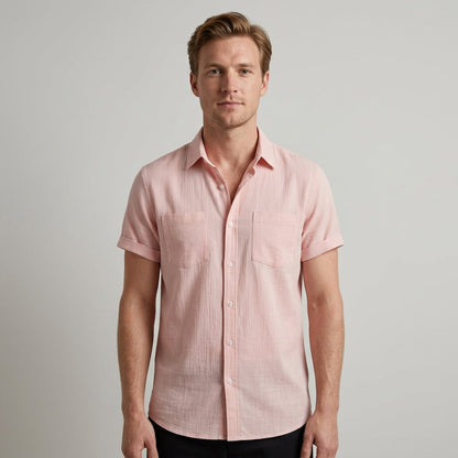 Męska koszula z krótkim rękawem zapinana na guziki-Shirts for men-Olave
