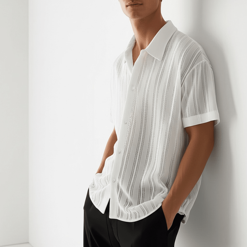 Męska koszula z krótkim rękawem zapinana na guziki-Shirts for men-Olave