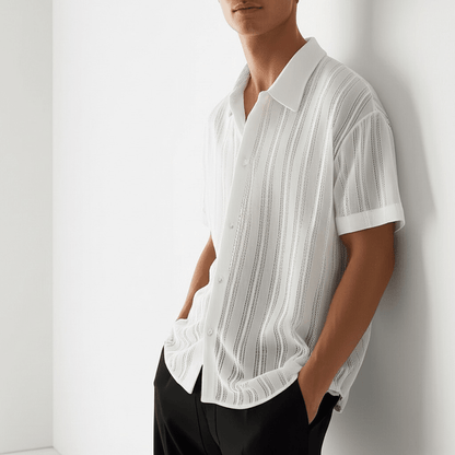 Męska koszula z krótkim rękawem zapinana na guziki-Shirts for men-Olave