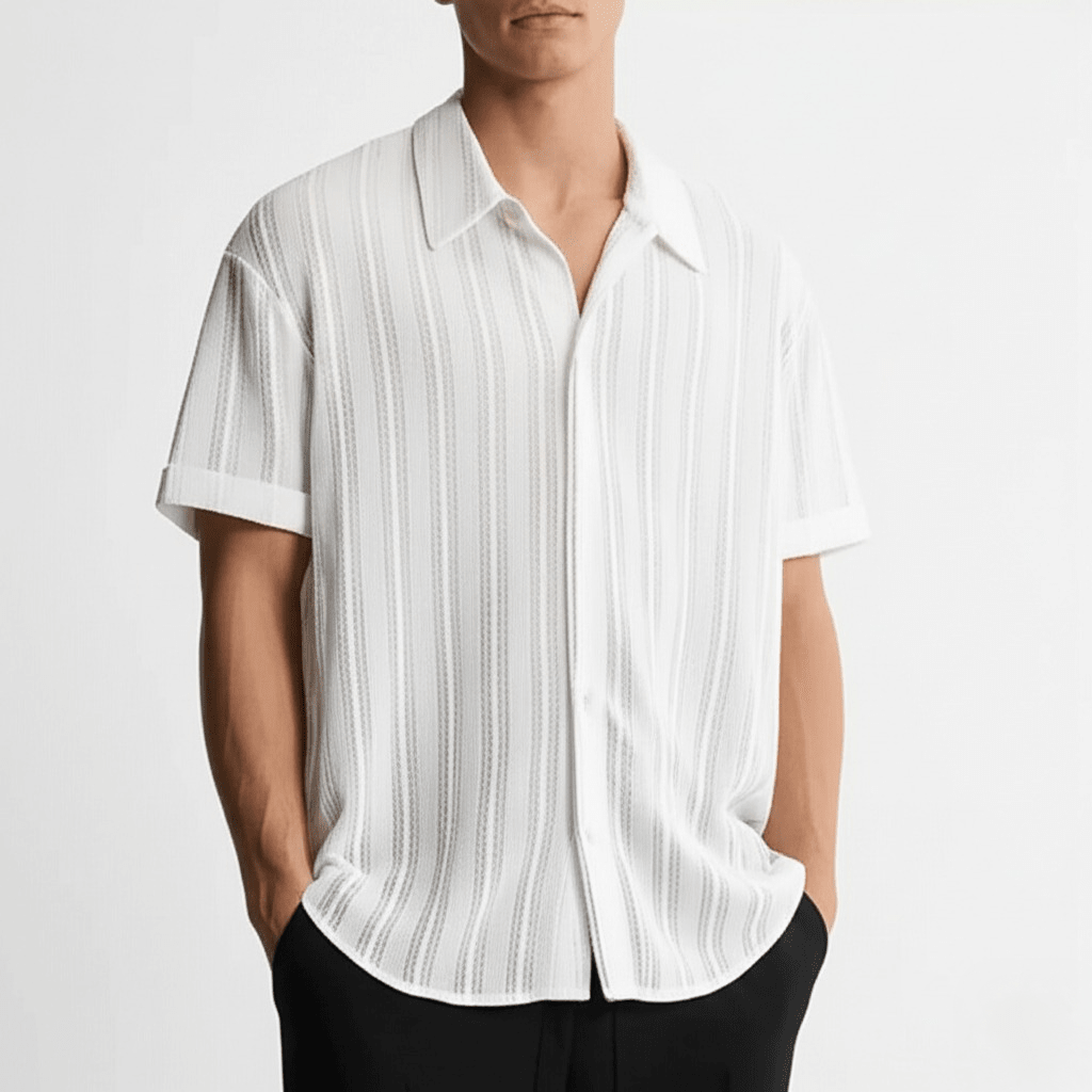 Męska koszula z krótkim rękawem zapinana na guziki-Shirts for men-Olave