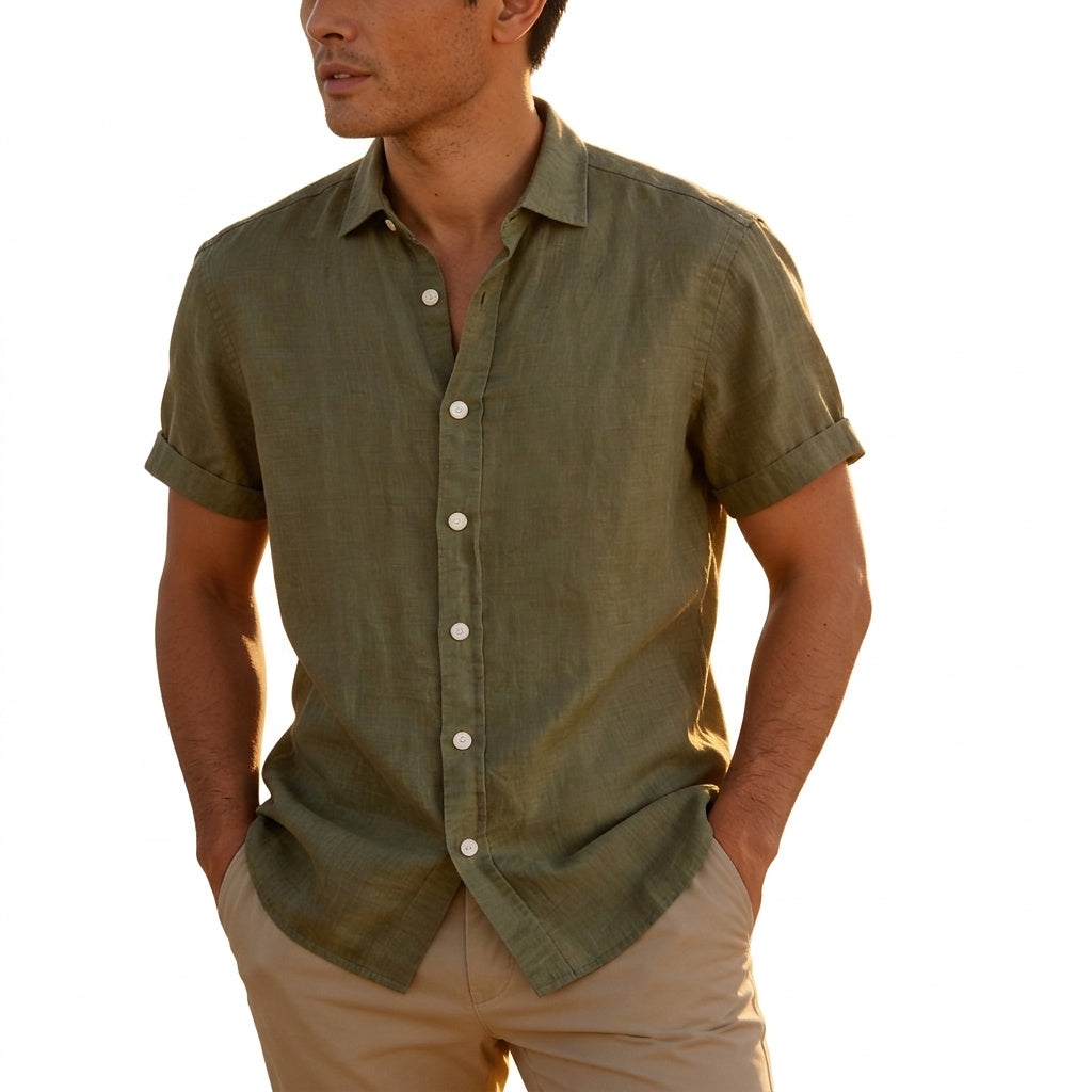 Męska koszula z krótkim rękawem zapinana na guziki-Shirts for men-Olave
