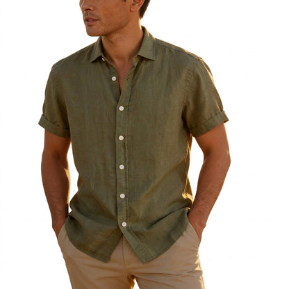 Męska koszula z krótkim rękawem zapinana na guziki-Shirts for men-Olave