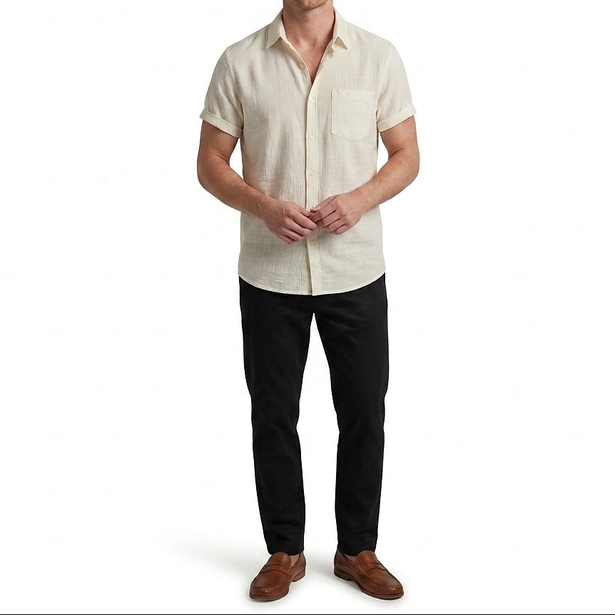 Męska koszula z krótkim rękawem zapinana na guziki-Shirts for men-Olave
