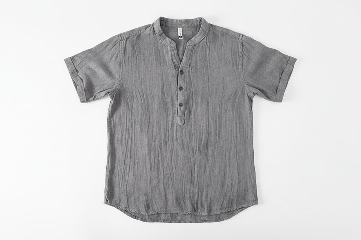 Męska koszula z krótkim rękawem ze stójką i zapięciem na guziki-Shirts for men-Olave