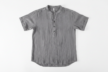 Męska koszula z krótkim rękawem ze stójką i zapięciem na guziki-Shirts for men-Olave