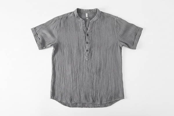 Męska koszula z krótkim rękawem ze stójką i zapięciem na guziki-Shirts for men-Olave