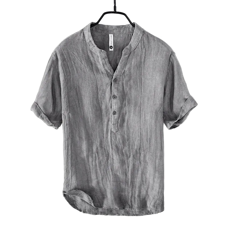 Męska koszula z krótkim rękawem ze stójką i zapięciem na guziki-Shirts for Men-Olave