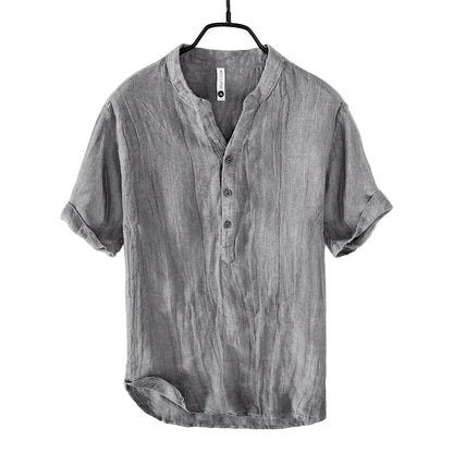 Męska koszula z krótkim rękawem ze stójką i zapięciem na guziki-Shirts for men-Olave