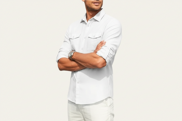 Męska koszula zapinana na guziki z dwiema kieszeniami na piersi-Shirts for men-Olave