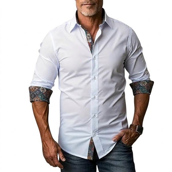 Męska koszula zapinana na guziki z wzorzystym wykończeniem-Shirts for men-Olave