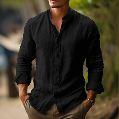 Męska koszula ze stójką i długimi rękawami-Shirts for men-Olave