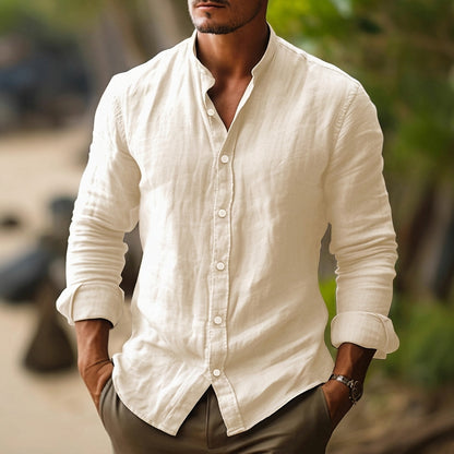 Męska koszula ze stójką i długimi rękawami-Shirts for men-Olave