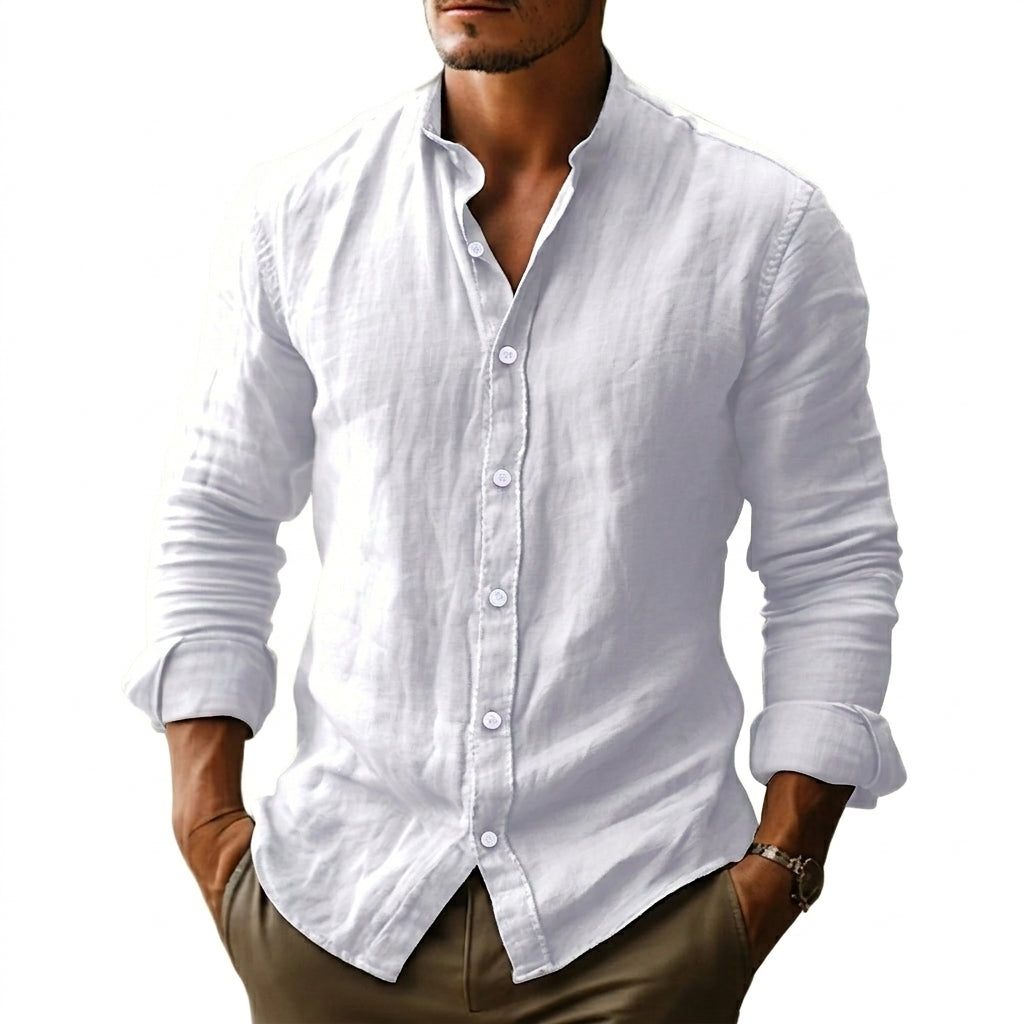 Męska koszula ze stójką i długimi rękawami-Shirts for men-Olave