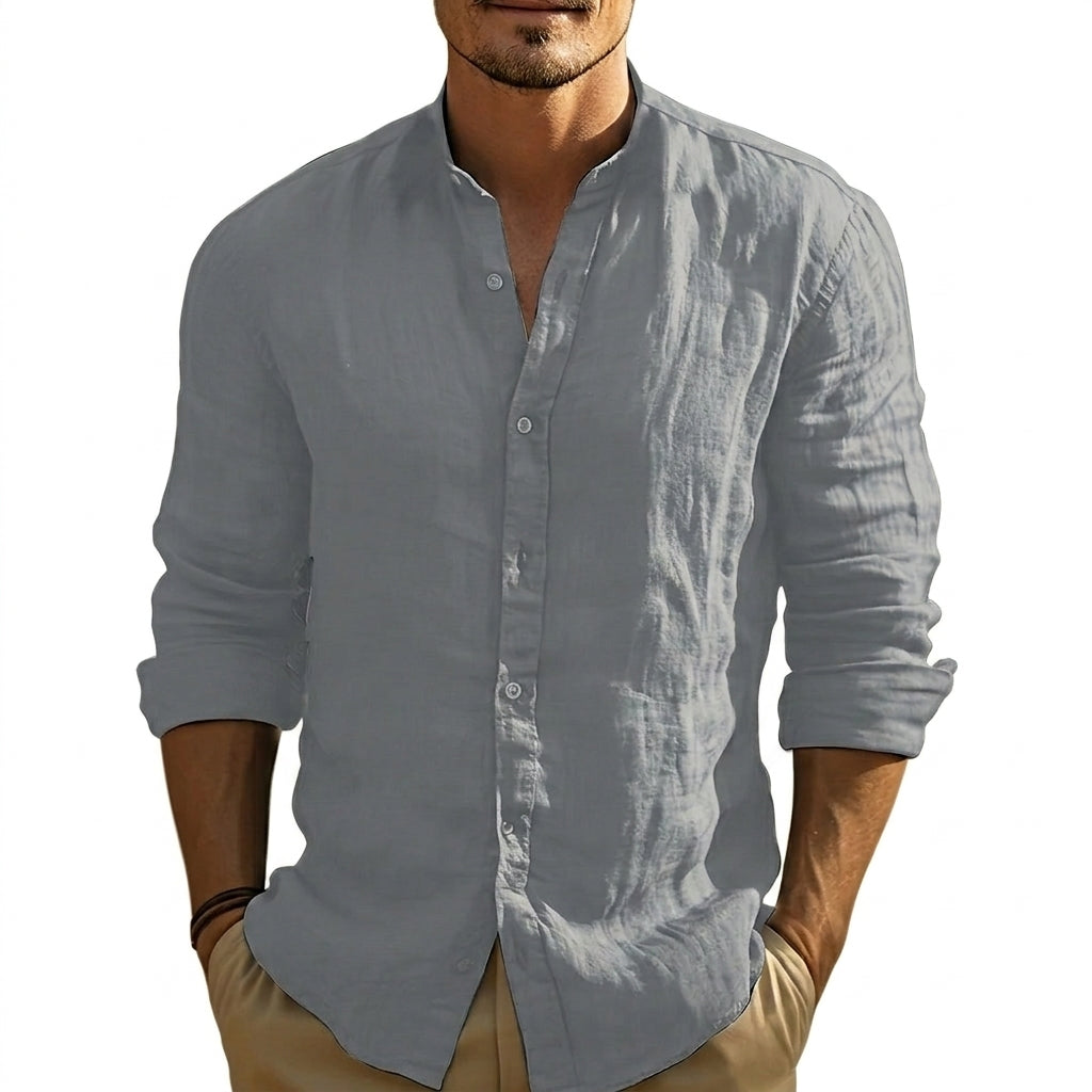 Męska koszula ze stójką i długimi rękawami-Shirts for men-Olave