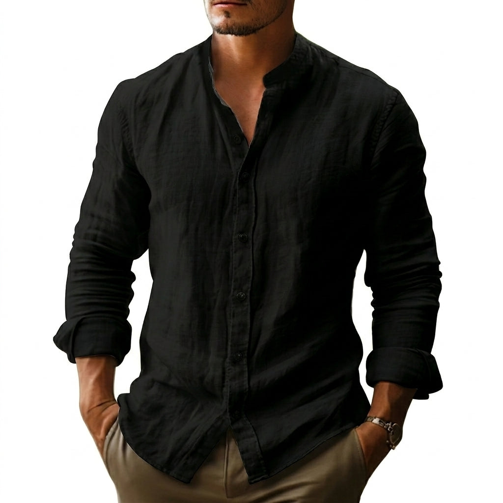 Męska koszula ze stójką i długimi rękawami-Shirts for men-Olave