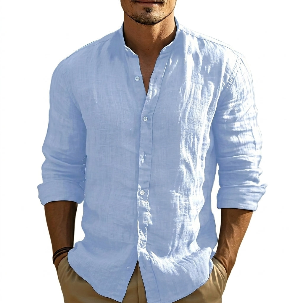 Męska koszula ze stójką i długimi rękawami-Shirts for men-Olave
