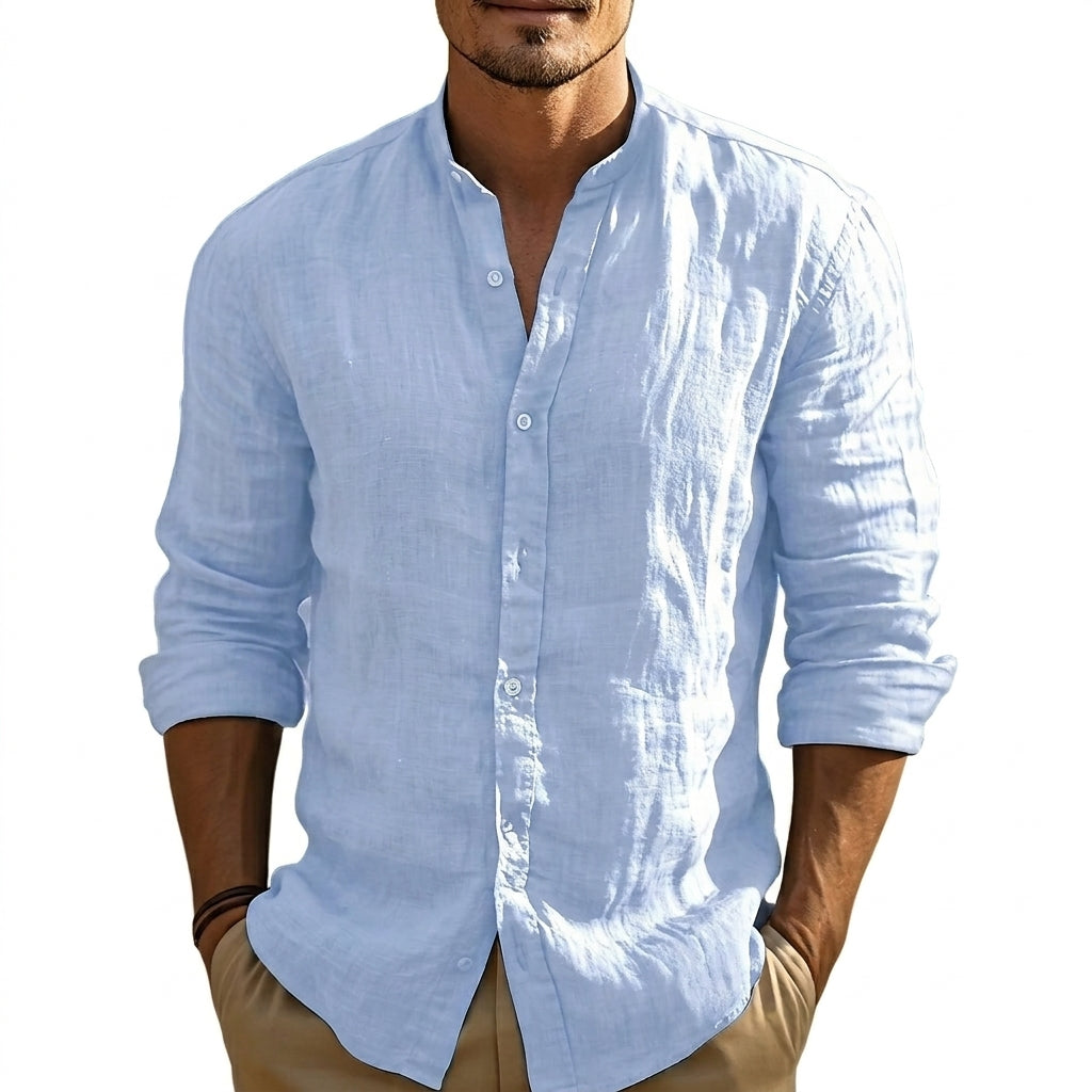 Męska koszula ze stójką i długimi rękawami-Shirts for men-Olave