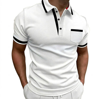 Męska koszulka polo typu slim fit z kontrastowym wykończeniem-T-Shirts & Polos for men-Olave