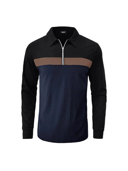 Męska Koszulka Polo z Długim Rękawem i Zamkiem-Sweaters for Men-Olave