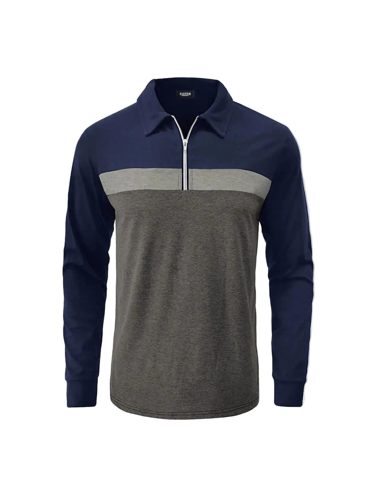 Męska Koszulka Polo z Długim Rękawem i Zamkiem-Sweaters for Men-Olave